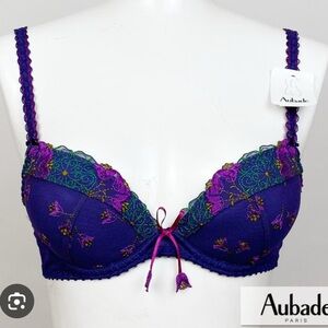Aubade Purple and Green Embroidered Underwire Bra